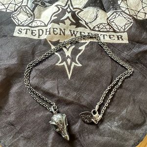 Stephen Webster Sterling Silver Raven Necklace and Silk Scarf